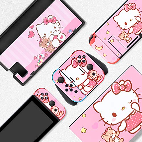 Dlseego Switch Skin Sticker Pretty Pattern Full Wrap Skin Protective Film Sticker Design For Switch-Pink Cat #TOP3