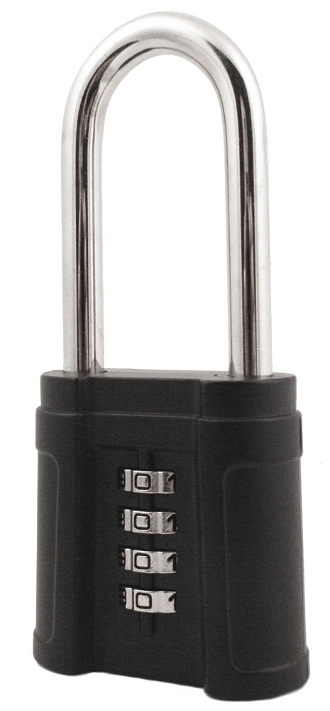 FJMSecurity SX-874 4-Dial Long Shackle Combination Padlock With Black Finish