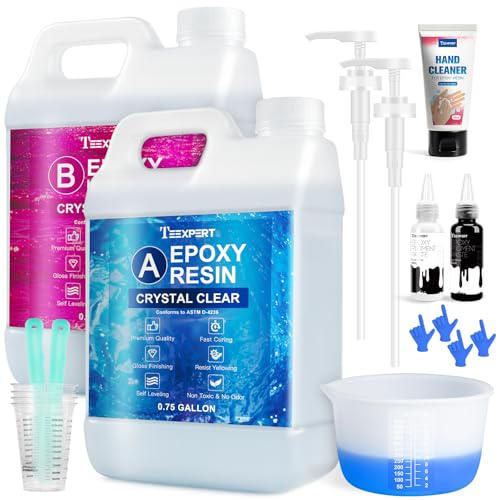 Teexpert Crystal Clear Epoxy Resin Kit 1.5 Gallon with Epoxy Pigment Paste, 600ml Silicone Measuring Cup, Hand Cleaner, High-Gloss & No Bubbles Resin and Hardener Kit for DIY Art