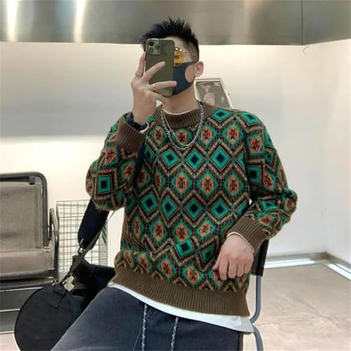 Men's Autumn Winter Round Neck Long Sleeve Printing Pullover Sweater Casual Loose Knitting Tops2