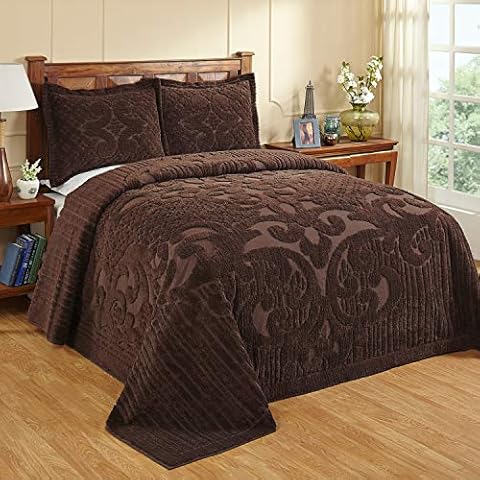 Better Trends Ashton Bedding Set Collection is Super Soft and Light Weight in Medallion Design 100% Cotton Tufted Machine Washable Tumble Dry, King Bedspread, Chocolate Cover