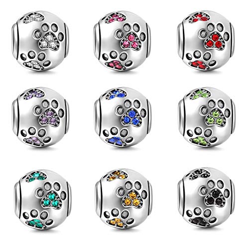 Hundepfötchen-Anhänger, aus 925er-Sterlingsilber, Tieranhänger, Geburtstagsanhänger, für Pandora-Bettelarmbänder Schwarz