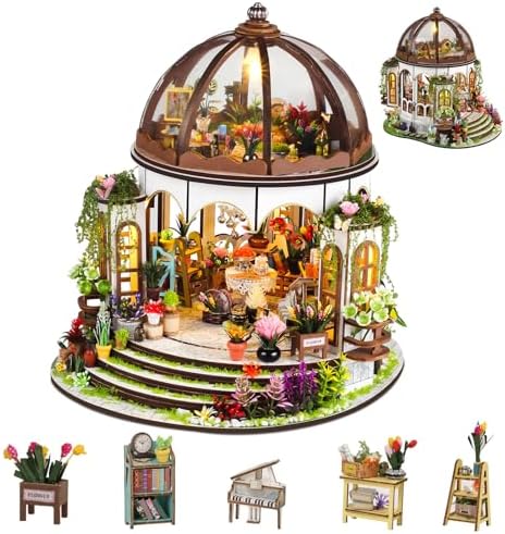 DIY Miniature House Kit,Green Garden Mini House Building Kit with LED & Furniture,Tiny House Dollhouse Kit for Adults Teen Hobby,Wooden Craft Mini Model Kit,Plants Lover Home Decor Birthday Gifts
