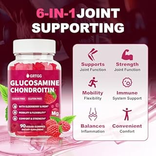 GRTGG Glucosamine Chondroitin Gummies with MSM & Elderberry Extra Strength 3000MG - Joint Support, Antioxidant Immune Support Supplement for Adults, Men & Women - 90 Raspberry Gummies