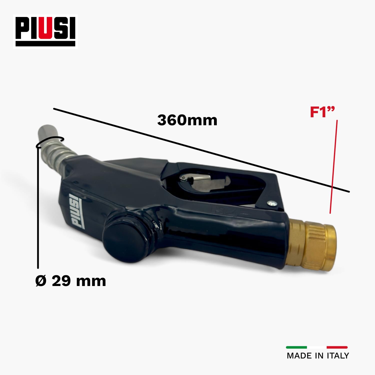 PIUSI Buse de Carburant pour Diesel, Essence avec arrêt Automatique pour débits jusqu'à 120 litres/Minute, Convient aux becs d'entrée de Machines de 29 mm, Raccord Femelle 1" BSP | A120 F00610020