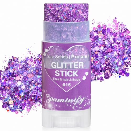 Paminify Purple Hair Glitter Stick Mardi Gras Outfit for Women Purple Body Face Glitter Rave Mardi Gras Accessories Carnival Chunky Glitter Sequins Waterproof Shimmer Body Paint for Festival