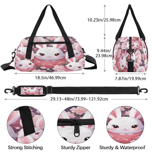 Cute Bunny Doodle Kids Duffle Bag Boys Girls Small Sport Dance Gym Bag for Overnight Travel Weekender Carry On4