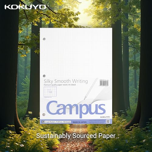 Image of KOKUYO 5x5 Graph Paper, Loose Leaf Paper 8.25 inchx11 inch, 100 Sheets, Smooth Writing Surface, Bleed Resistant Filler Paper for Math, Engineering, Art Projects (WSG-NO-887G2)