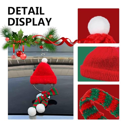 image for Hugwits Mini Christmas Knit Hat for Car Logo Emblem, Cute Red Knitted 