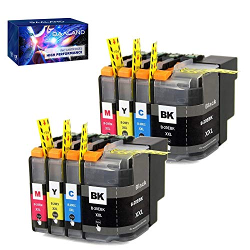 BAALAND 2 Set Comaptible Brother LC20E XXL Ink Cartridge Super High Yield LC20E (2BK/2C/2M/2Y) for Brother MFC-J985DW J5920DW J775DW J985DWXL Printer