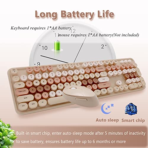 Image of Wireless Keyboard and Mouse Combo, Ergonomic Cute Retro Typewriter Full Size Colorful USB Cordless Keyboard Mouse Set for Gaming and Office (Milk Tea)