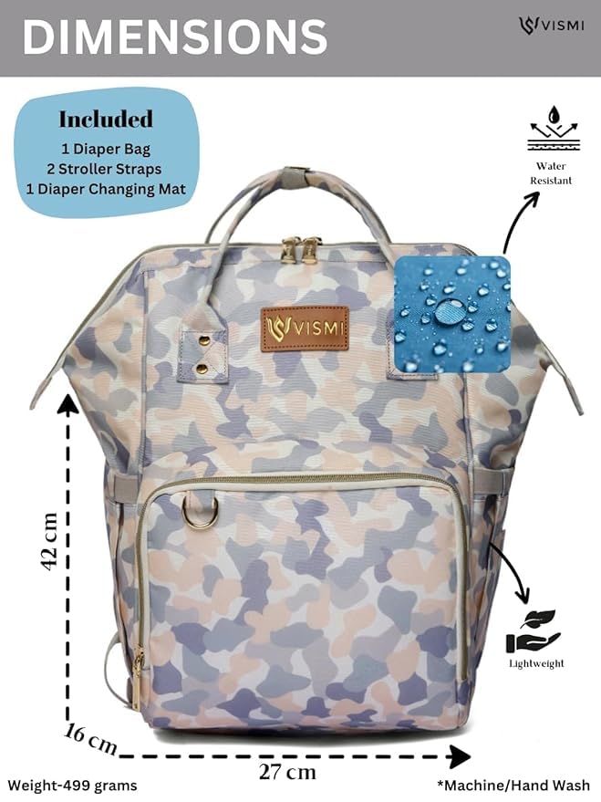 Image of VISMIINTREND Diaper Bag Combo for Mothers for Travel - Includes Mini and Large Diaper Backpack, Solid Premium Febric, Diaper Baby Bag, Maternity Hospital Handbag, Multipocket Stylish Nappy Bag for Mom