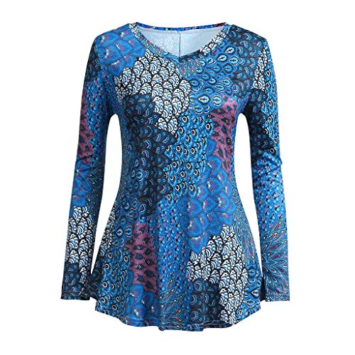 Blouse for Women Long Sleeve Kimloog Women Floral Print Long Sleeve Bottom V Neck Slim Blouse Shirt Top Flared Tunic [video game] [video game]
