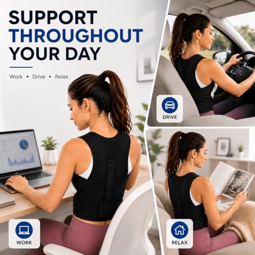 Image of PulGos Posture Corrector Belt for Men & Women | Adjustable Upper Back Brace for Shoulder & Clavicle Support | Back Straightener for Posture Correction & Back Pain Relief | Lightweight & Breathable