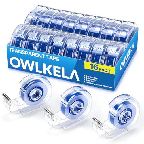 Image of OWLKELA 16 Pcs Clear Tapes, 0.7 inch x 28 yds per roll | Refillable Dispensers,Transparent Tape Refills, 1 inch Blue Core, Ideal for Home, School & Office