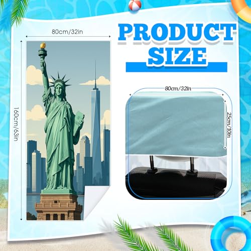 Image of Hahafelt 2 Pack Car Seat Towel Covers with Storage Bag, 63 x 32 Inch Universal Non Slip Waterproof Sweat Protector for Car Truck, Gym Swimming Running, Machine Washable (Statue of Liberty)