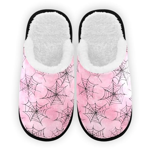 Halloween Spiders Web Watercolor Pink Slippers For Women Men Soft Memory Foam Non-Slip Hallowmas Winter Indoor House Shoes Travel Slipper