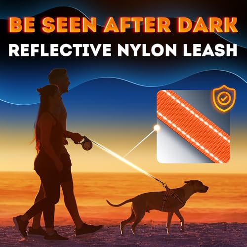 Retractable Dog Leash 18.2 ft – Chew Proof Cable Included – 360° Tangle-Free Design – Heavy Duty Reflective Leash – Soft Anti-Slip Grip Outdoor Daily for Small & Medium Dogs up to 50 lbs (Orange) - Image 7