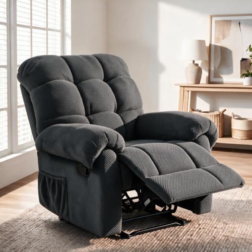 Image of Oversized Manual Recliner Chair with Side Pockets for Home, Gray