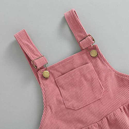 Brilliantme Toddler Baby Girl Fall Clothes 2Pcs Outfit Kids Ruffle Long Sleeve Ribbed Tops T-Shirt Suspender Pockets Pants Overalls (Pink, 1-2 Years) #TOP5