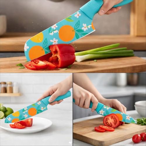 Image of ECOBSY 3 Piece Floral Kitchen Knife Set Stainless Steel - Chef Knife, Utility Knife & Paring Knife with Non-Slip Ergonomic Handle, Ultra Sharp Anti-Rust Blades for Home Kitchen & Restaurant Use