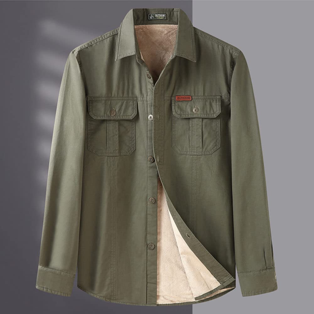 HGJH Freizeithemden Für Herren, Herren-Langarmhemd Thermo Große Größe Tooling Freizeitgrün Hemd Button-Down-Baumwolle Holzfäller Bequemes Hemd Lässiges Arbeitshemd Für Männer Jungen