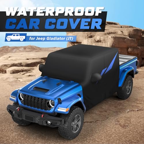 Image of Mixsuper Liner Car Cover for Jeep Gladiator JT 2020-2026, 7 Layers Waterproof Car Cover Accessories for Jeep Gladiator with Zipper Door, Windproof Straps, Reflective Strips, Anti-UV, All Weather