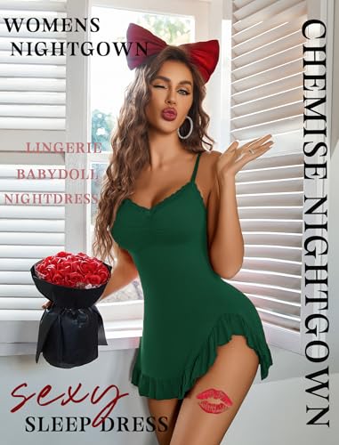 Image of Avidlove Lingerie for Women Sexy Nightgown Modal Nightwear Side Slit Babydoll Chemise Spaghetti Strap nighties