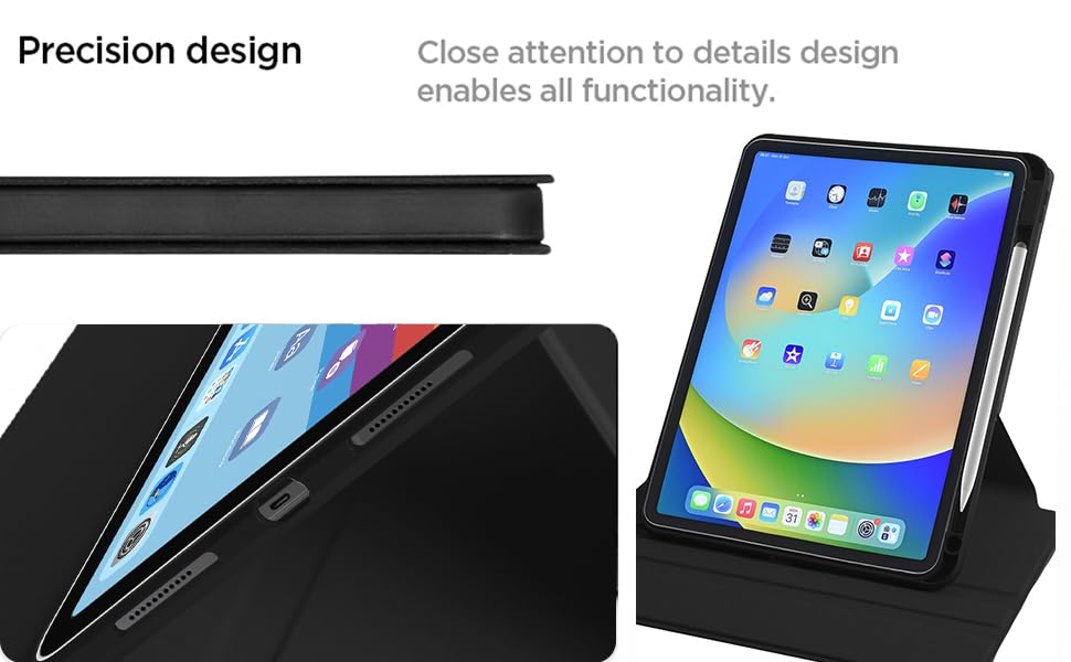 Image of Arctic Fox Smart Folio Rotating Cover Case for iPad Air 11 inch M3 /M2 2025 /2024, iPad Air 5th /4th Gen Case 10.9 Inch, 360 Degree Rotation Protective Stand Cover Clear Back (Grey)