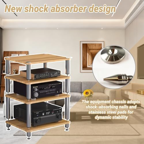 HiFi 3-Tier AV Media Stand - Wooden Audio Tower & Record Player Shelf - Stereo Cabinet & Media Console Storage for Audio Video Components (Black, Double Layer)