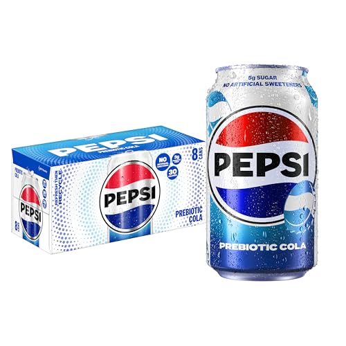 Pepsi Prebiotic Cola, 12 fl oz Cans (8 Pack), 30 Calories, 3g Prebiotic Fiber, 5g Sugar, Soda Pop
