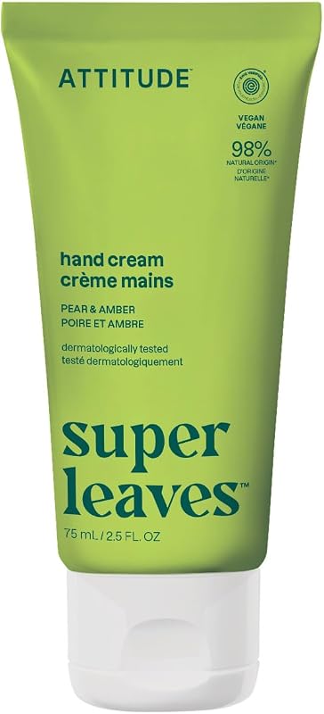 Crema de manos ATTITUDE, verificada por EWG, a base de plantas y minerales, productos veganos para el cuidado personal, pera y ámbar, 2.5 onzas líquidas