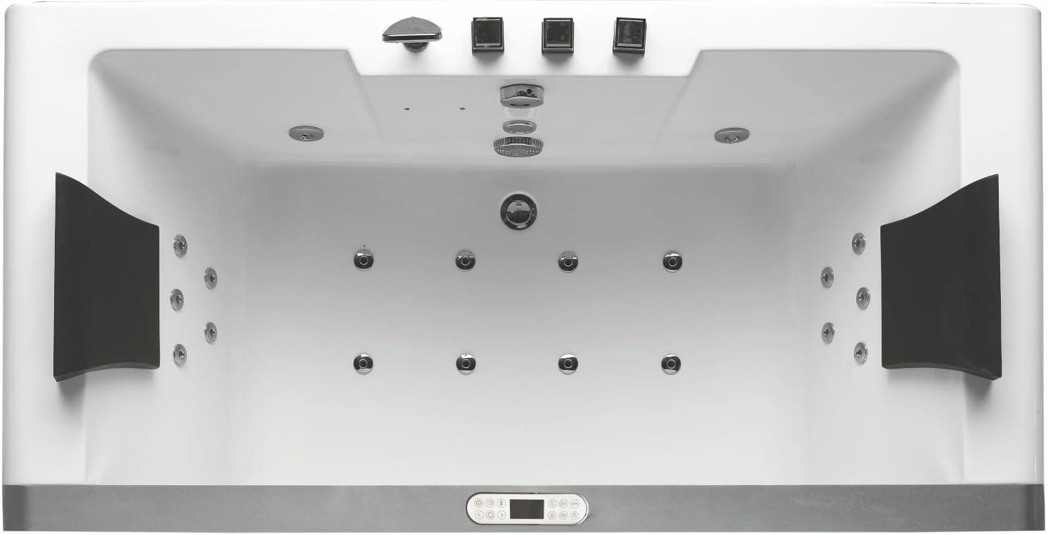 EAGO AM196ETL 6' Clear Rectangular Acrylic Whirlpool Bathtub for Two, White