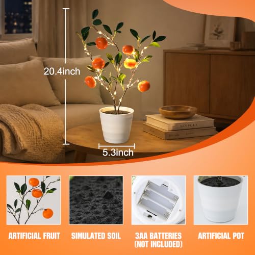 Image of LED Orange Tree Lamp, 20.4 inch Lighted Artificial Orange Plant with Warm Glow
