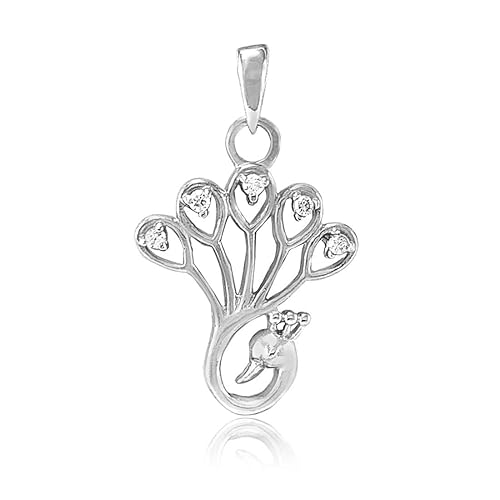 Sterling Silver Beautiful Peacock CZ Pendant for Women
