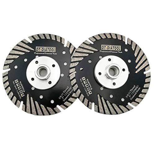 DT-DIATOOL 5 Inch Diamond Turbo Blade Pack of 2 Cutting Tile Granite Marble with Slant Protection Teeth
