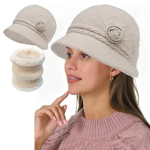 Gorro de invierno beige para mujer y hombre miniatura 1