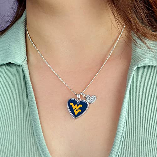 West Virginia Mountaineers Amara Crystal Heart Silver Chain Necklace Jewelry Gift WVU2