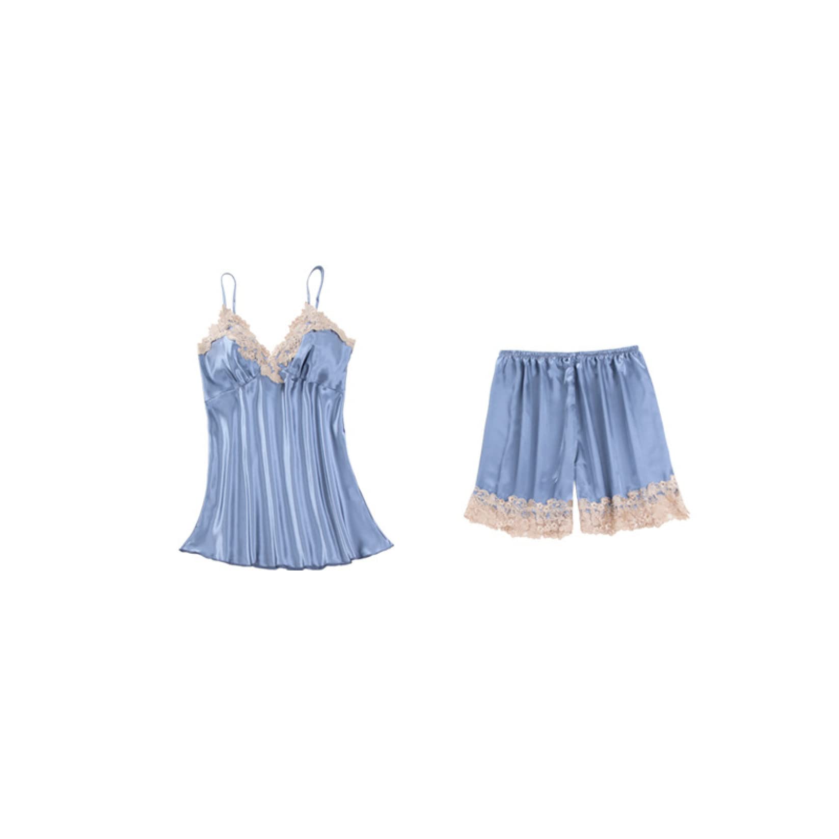 CFWSHJ Damen-Pyjama-Set, langärmelig, leicht, Loungewear, Seiden-Satin-Nachthemden, sexy Spitzen-Nachtwäsche, Herbst-Winter, Marineblau, 5 Stück-x (Rood 3 Stück Xx)