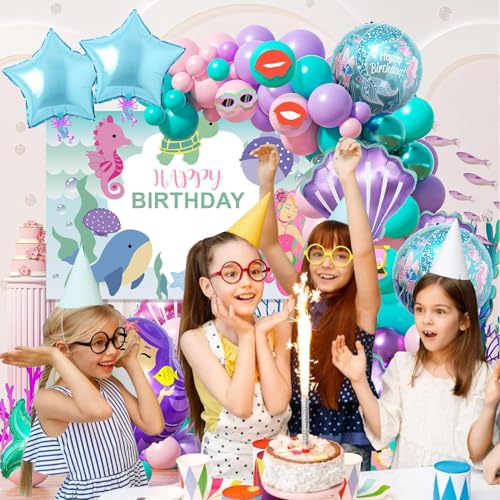 Image of Rozi Decoration Happy Birthday Decoration Kit Mermaid Theme Backdrop Combo Set - 74 Pcs Mermaid Theme Birthday Decorations Items