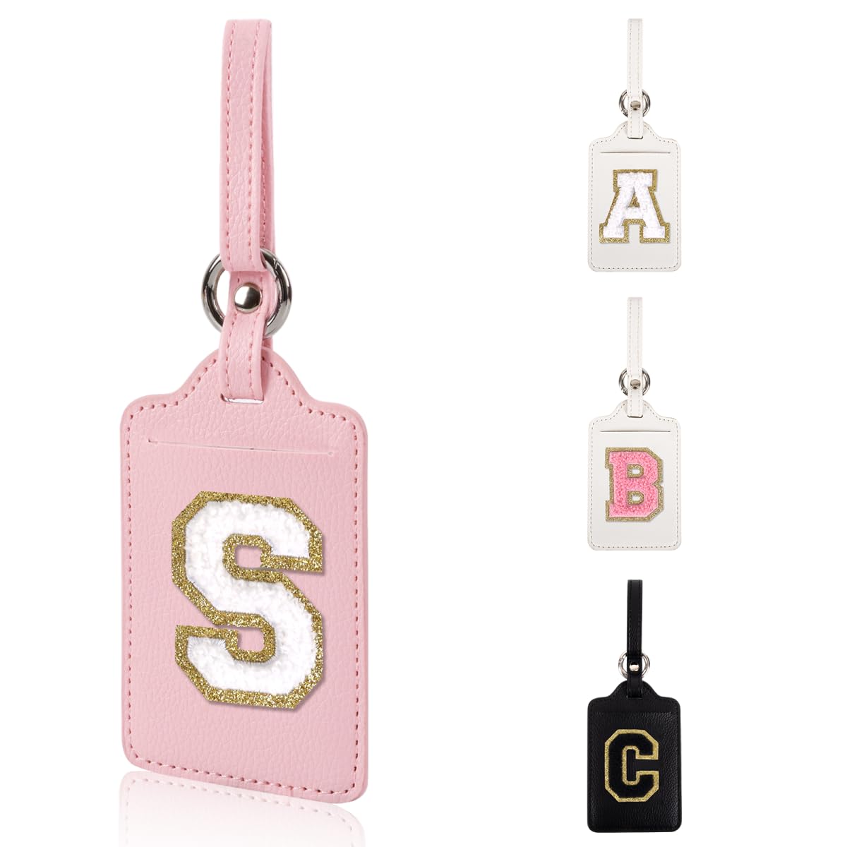 Personalized Initial Luggage Tags for Suitcases, Leather Chenille Letter Cute Luggage Tags with Privacy Name Card, Embroidered Travel Bag Backpack Tag