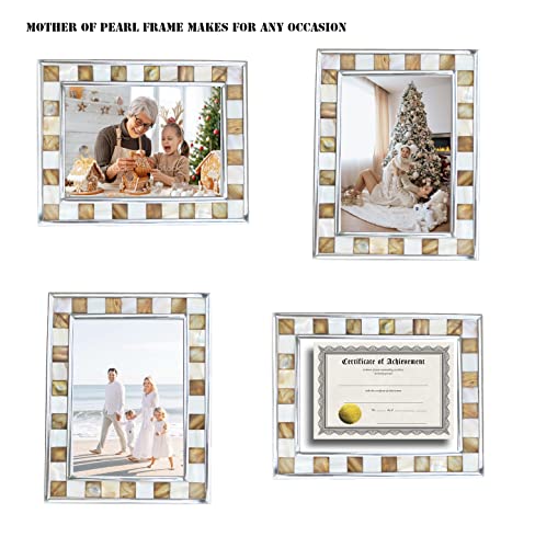 Giftme 5 Picture Frame 5X7 Brown Mother Of Pearl 5 By 7 Photo Frame Silver Plate Mosaic Glass Picture Frame (Brown+White,1Pc) #TOP1