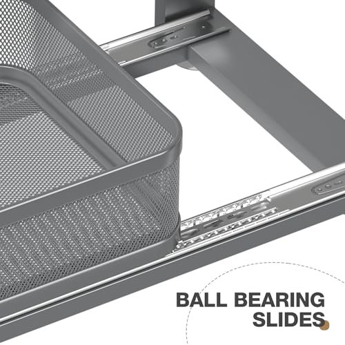 Image of 2 Pack 21IN-Depth Under Sink Organizer With Next-Gen Ball-Bearing Slides,2-Tier Precision Mesh Pull Out Cabinet Storage for Bathroom&Kitchen,Height Adjustable Drawers Shelf,Anti-rust-Grey