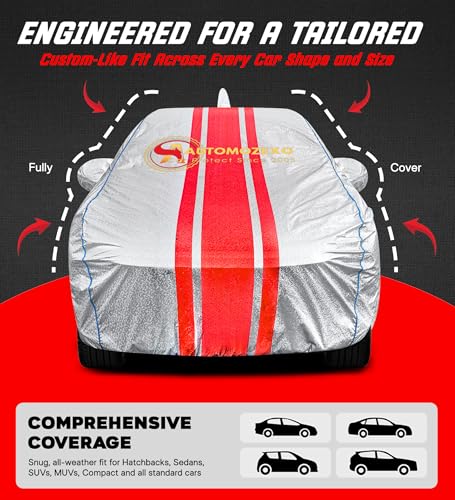 Image of XUV 300 100% Waterproof Car Cover for All Weather Protection with Mirror & Antena Pocket Inner Cotton Triple Stitched Cover with Adjustable Belt Bottom Elastic to Secure Fit- SRED
