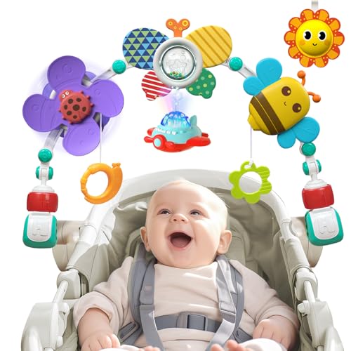 Cochecito de juguete con música, arco de juegos, cuna de bebé, cadena móvil para cochecito con sonajero, bebé colgante Sensory regalo