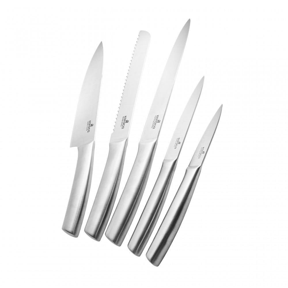 Karaca Venüs - Messerblock mit Messer 6-teiliges Set, Messerset Scharf im Glass-block, Edelstahl Küchenmesser, Brotmesser, Kochmesser Set