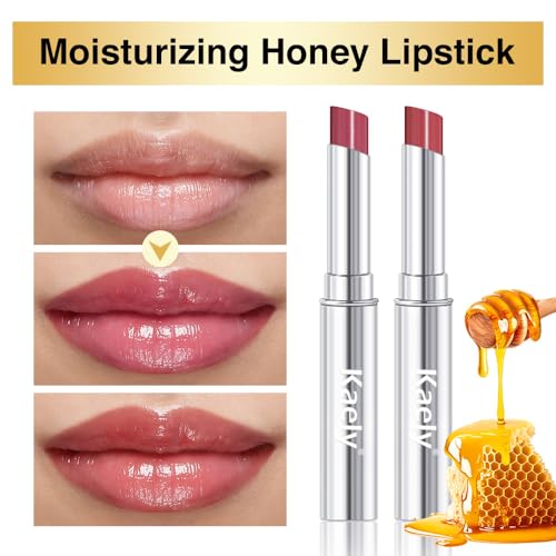 Image of evpct 2Pc Rose Girly Pink Honey Lipstick Moisturizing Lip Balm for Women | Hydrating Formula Tinted Lip Oil Stick, Sheer Lightweight Softening, Shine Glowy Lipgloss Lips Color Tint Stain, Cruelty-Free