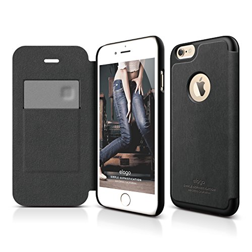 iPhone 6S Plus Case, elago [Leather Hole Flip][Black] - [Card Slot][Screen Protection][Premium Hybrid Construction] for iPhone 6/6S Plus