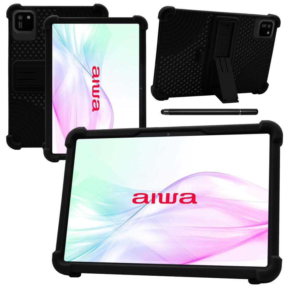 【NSFN】For aiwa tab AB10L-2 JA3-TBA1007/aiwa tab AB10L JA3-TBA1005/aiwa tab 10-x ケース aiwa tab タブレット 10インチ 対応 用ケース 保護ケース スタンド機能 多角度対応 持ち運び 耐衝撃 落下防止 通気性と冷却性カバー 薄型 スタンド可能 耐衝撃 保護カバー+タッチペン (ブラック)