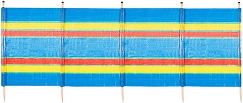 RHMM Multi-Coloured Windbreak with Wooden Poles (4, 5, 6, 8, 10 Pole Options) – Beach Wind Breaker, Camping & Caravan Privacy Screen (5 pole)